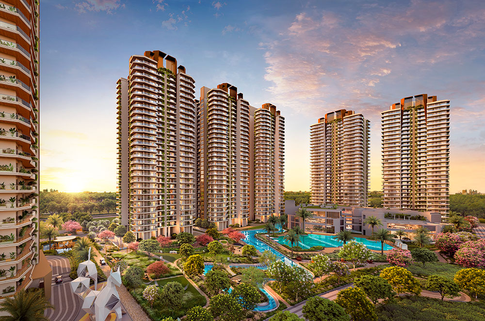 Cocoa County residential towers rising above landscaped grounds
