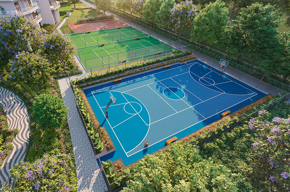Aerial view of the tennis and multi-purpose sports courts