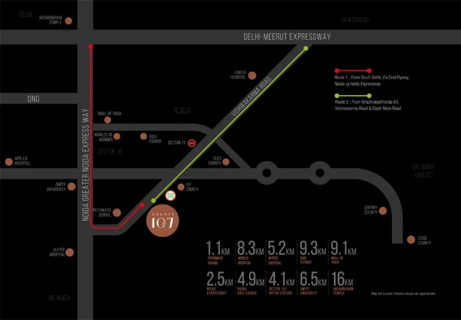 County 107 - location map with key landmarks