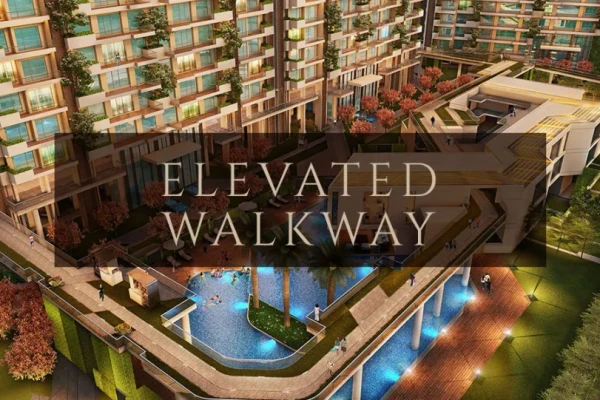 Elevated walkway at County 107 luxury apartment in Noida