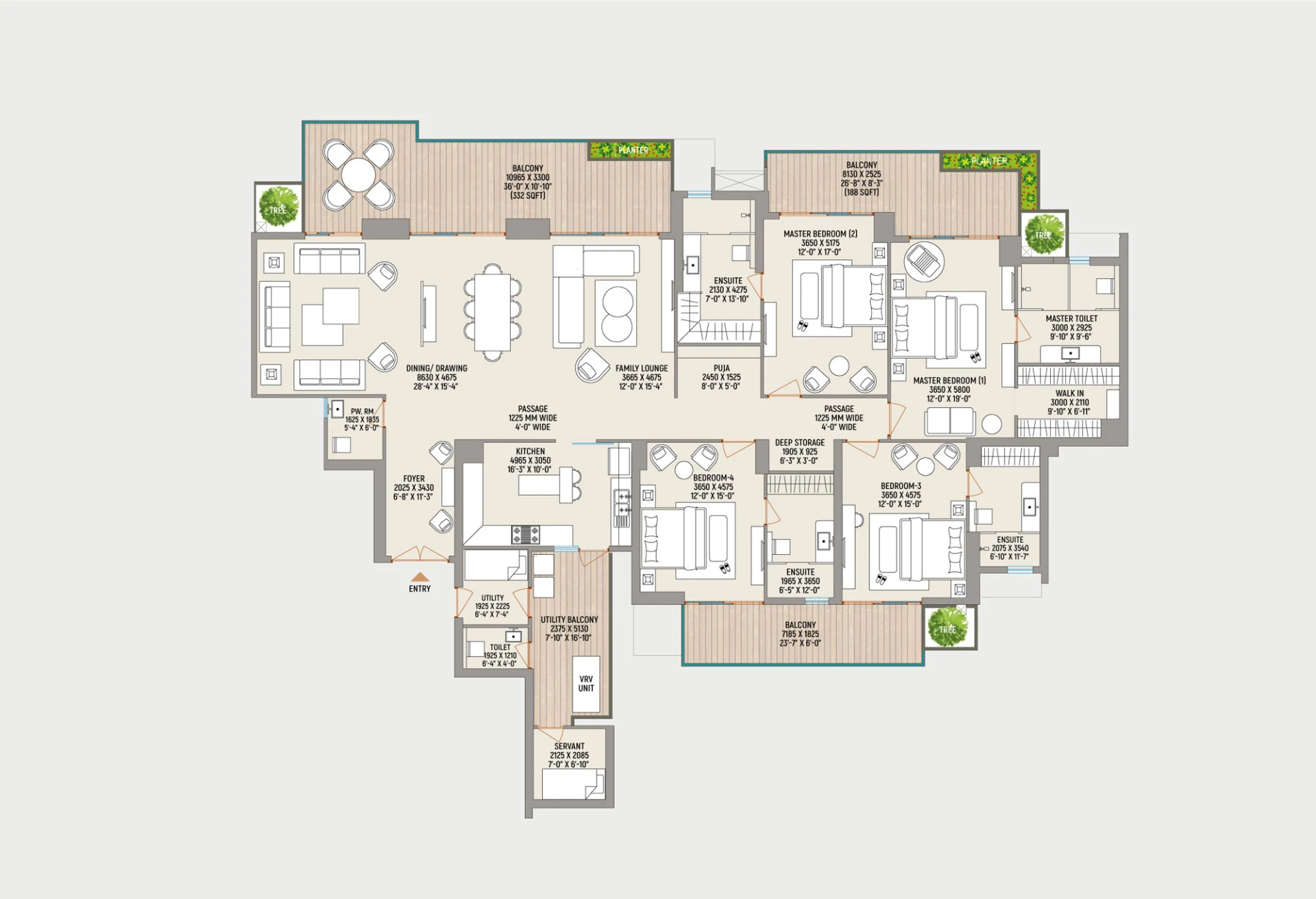 County 107 - Type B 4 BHK floor plan
