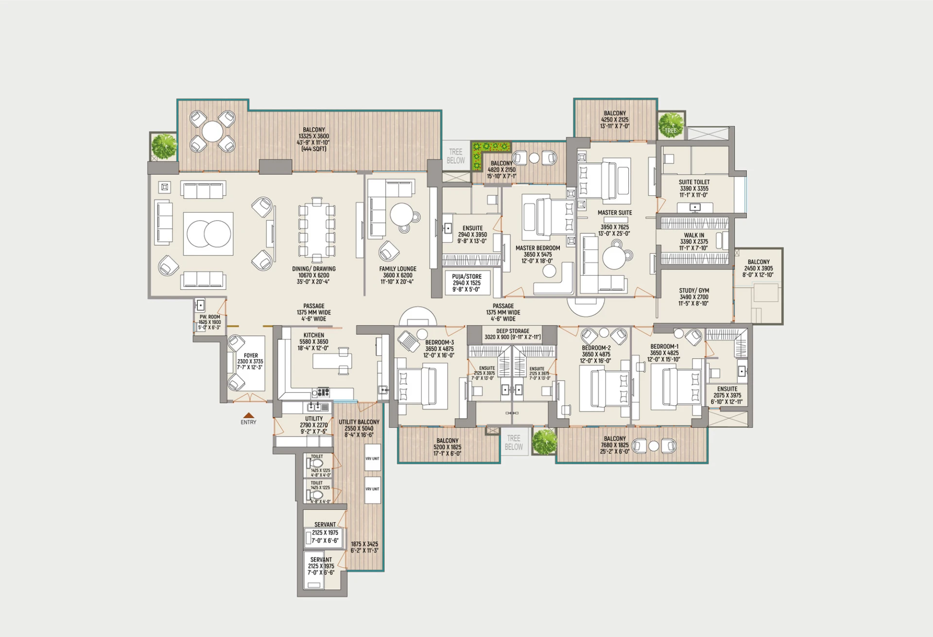 County 107 - Type A 5 BHK floor plan